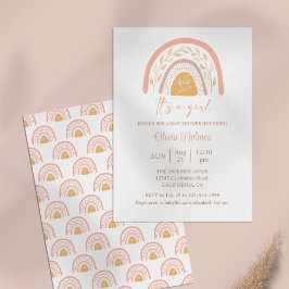 Invitación Boho Watercolor Arcoiris rosa Baby Shower