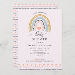 Invitación Boho Watercolor Arcoiris Rosa Baby Shower