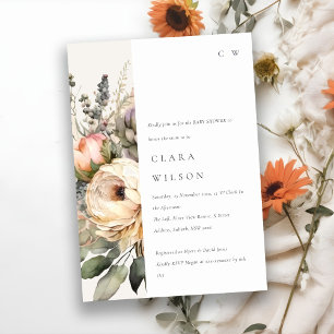 Invitación Boho Watercolor Autumn Floral Bunch Baby Shower