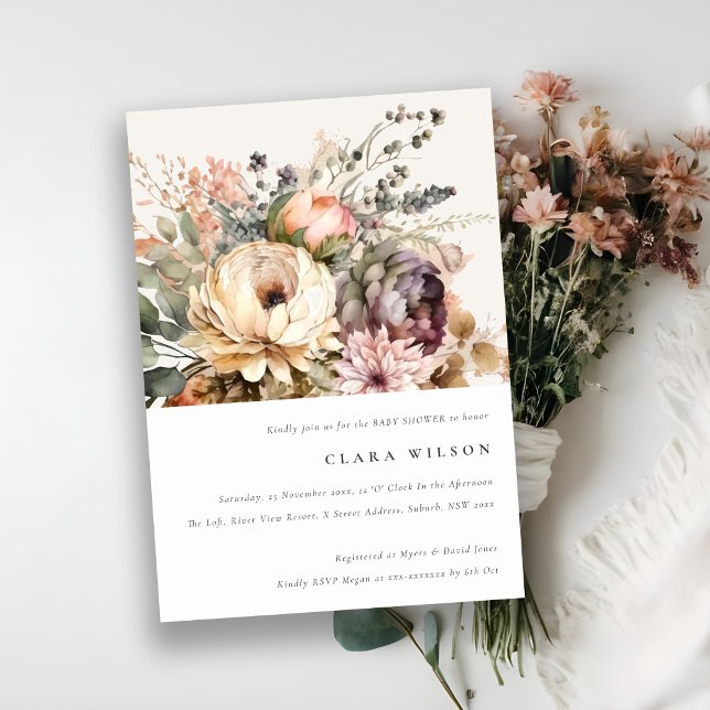Invitación Boho Watercolor Autumn Floral Bunch Baby Shower (Subido por el creador)