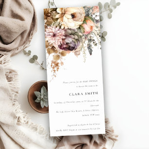 Invitación Boho Watercolor Autumn Floral Bunch Baby Shower