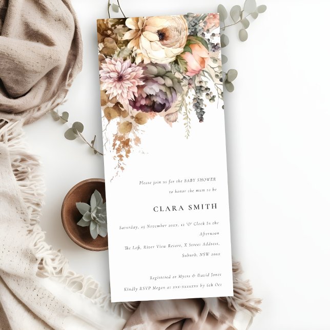 Invitación Boho Watercolor Autumn Floral Bunch Baby Shower (Subido por el creador)