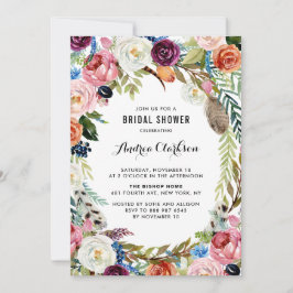 Invitación Boho Watercolor Autumn Floral Frame Bridal Shower