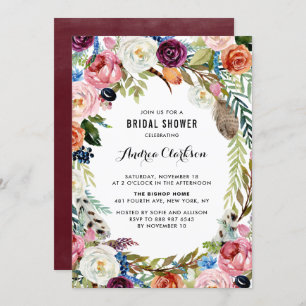 Invitación Boho Watercolor Autumn Floral Frame Bridal Shower