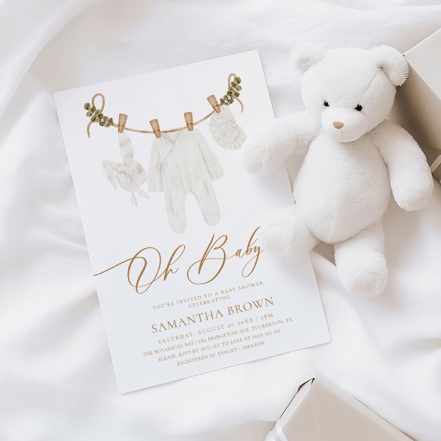 Invitación Boho Watercolor Baby Clothes Baby Shower (Subido por el creador)