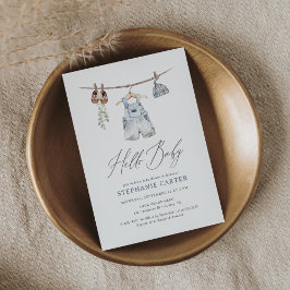 Invitación Boho Watercolor Baby Clothes Boy Baby Shower