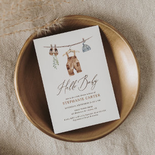 Invitación Boho Watercolor Baby Clothes Boy Baby Shower