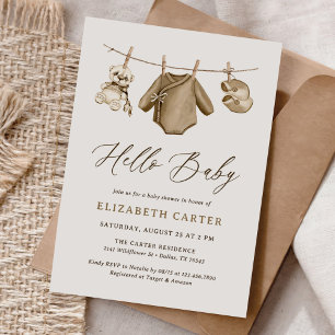 Invitación Boho Watercolor Baby Clothes Boy Baby Shower