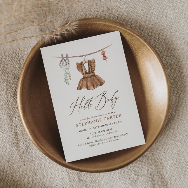 Invitación Boho Watercolor Baby Clothes Chica Baby Shower (Subido por el creador)