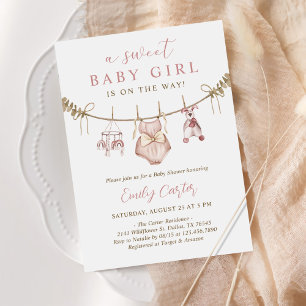 Invitación Boho Watercolor Baby Clothes Chica Baby Shower
