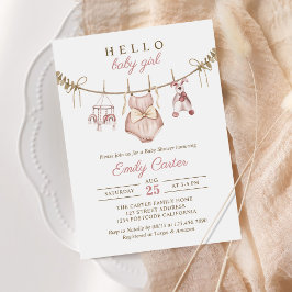 Invitación Boho Watercolor Baby Clothes Chica Baby Shower