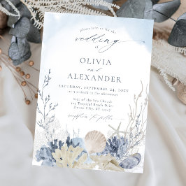 Invitación Boho Watercolor Beach Elegante Boda Azul