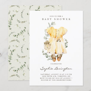 Invitación Boho Watercolor Bebé Vestido Eucalyptus Baby Showe