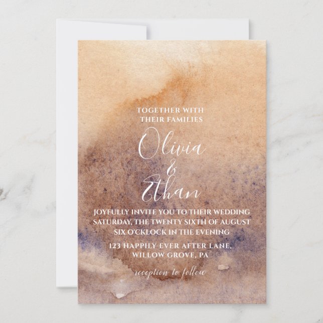 Invitación Boho Watercolor Beige Rústico Boda moderno  (Anverso)