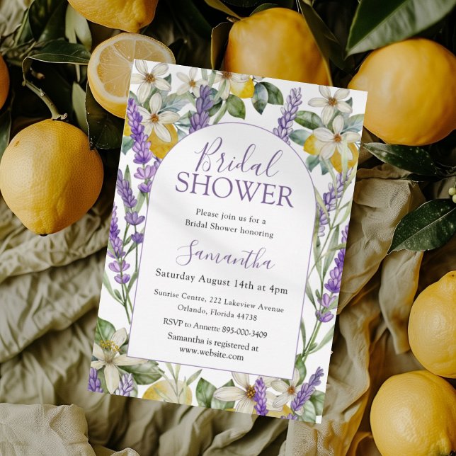 Invitación Boho Watercolor Bridal Shower Lemon & Lavender (Subido por el creador)
