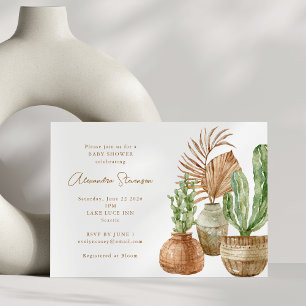 Invitación Boho Watercolor Cactus Pampas Planta Baby Shower