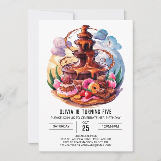 Invitación Boho Watercolor Chocolate cumpleaños (Anverso)