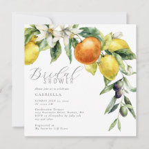 Boho Watercolor Citrus Lemon Naranja Bridal Ducha