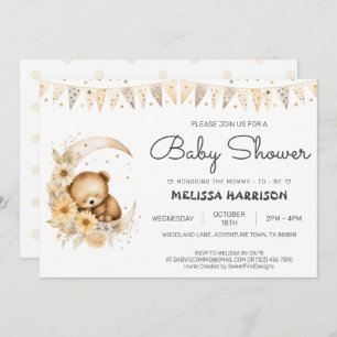 Invitación Boho Watercolor Cuido Oso Niño Ducha