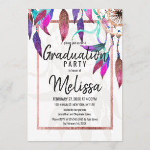 Invitación Boho Watercolor Dreamcatcher Rosa Graduación de Or