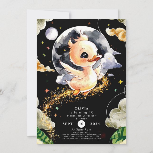 Invitación Boho Watercolor Duck Birthday (Anverso)