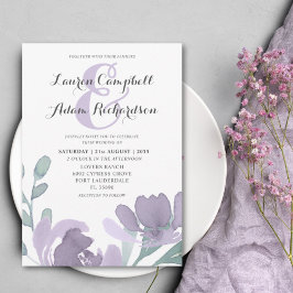 Invitación Boho Watercolor Dusty Purple Florals Boda