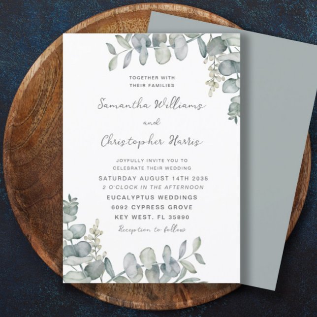 Invitación Boho Watercolor Eucalyptus Boda Verde Azul (Subido por el creador)