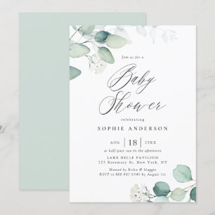 Invitación Boho Watercolor Eucalyptus deja Baby Shower