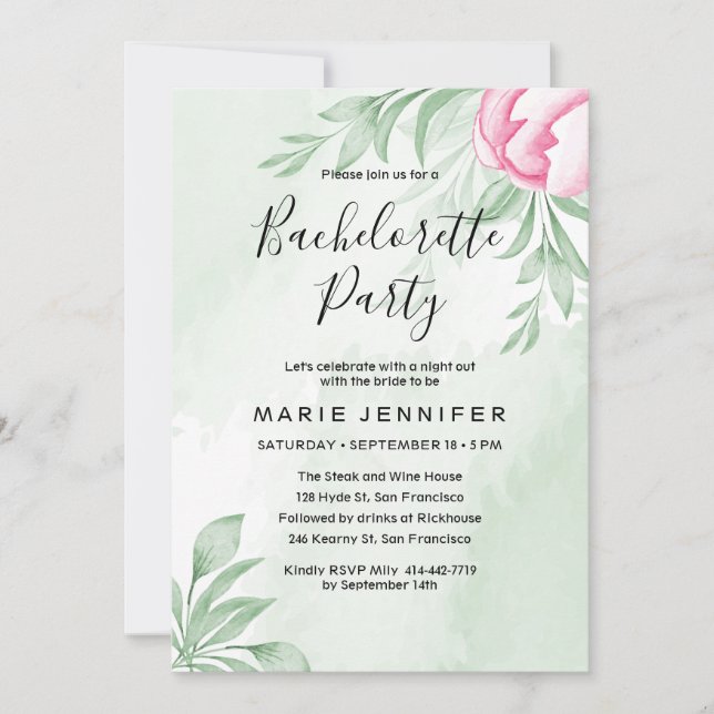 Invitación Boho Watercolor Eucalyptus Deja la soltera (Anverso)