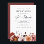 Invitación Boho Watercolor Fall Flowers Bat Mitzvah<br><div class="desc">Invite a su familia y amigos a su evento con esta invitación de mitzvah de murciélago personalizable. Cuenta con una acuarela otoñal, una garanda floral y un guión caprichoso. Personalice esta invitación de mitzvah de murciélago acuático añadiendo sus detalles. Esta invitación de mitzvah de murciélago floral es perfecta para mitzvahs...</div>