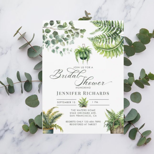 Invitación Boho Watercolor Fern Eucalyptus Bridal Shower (Subido por el creador)