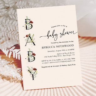Invitación Boho Watercolor Flor silvestre Rubor Pink Baby Sho
