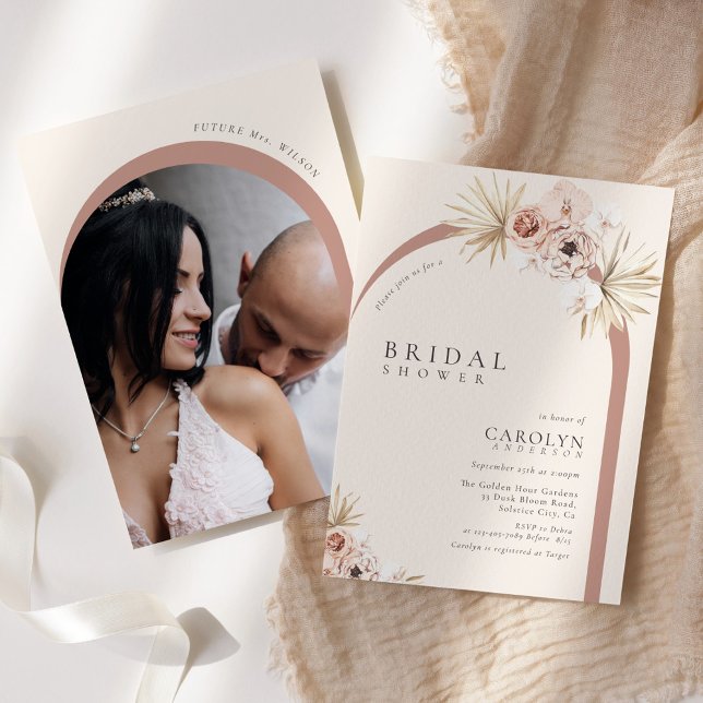 Invitación Boho Watercolor Floral Arched Photo Bridal Shower (Subido por el creador)