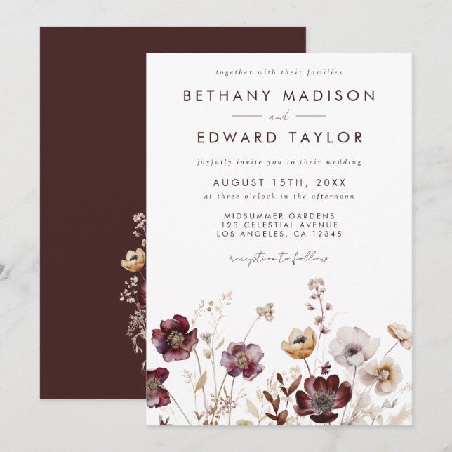 Invitación Boho Watercolor Floral Boda (Anverso / Reverso)