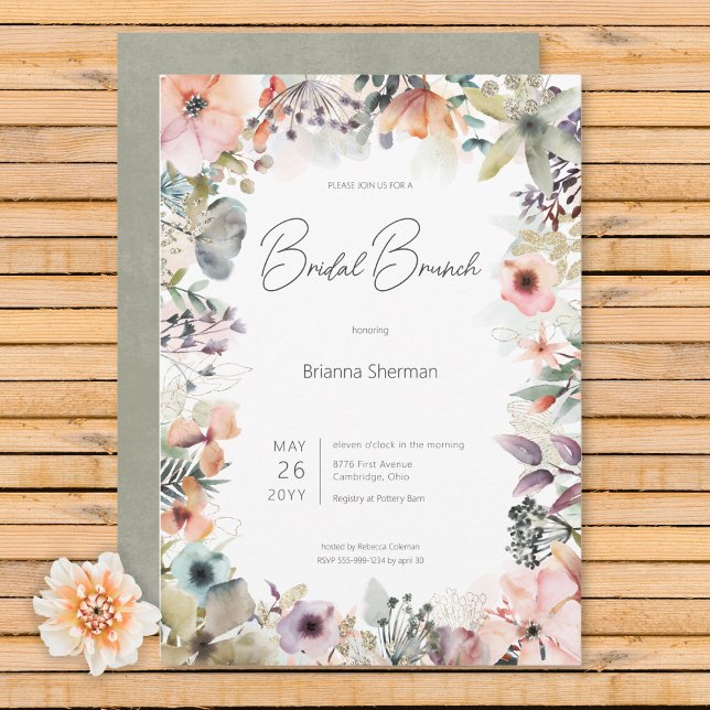Invitación Boho Watercolor Floral Bridal Brunch (Boho Watercolor Floral Bridal Brunch Invitation)