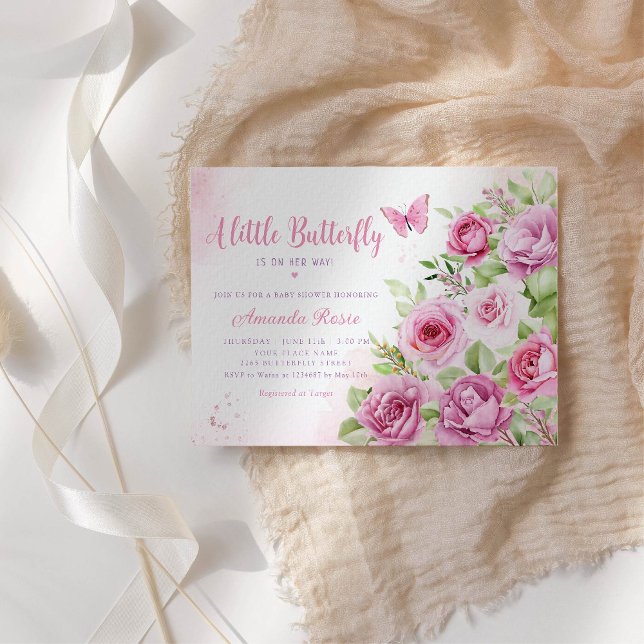 Invitación Boho Watercolor Floral Butterfly Chica Baby Shower (Subido por el creador)
