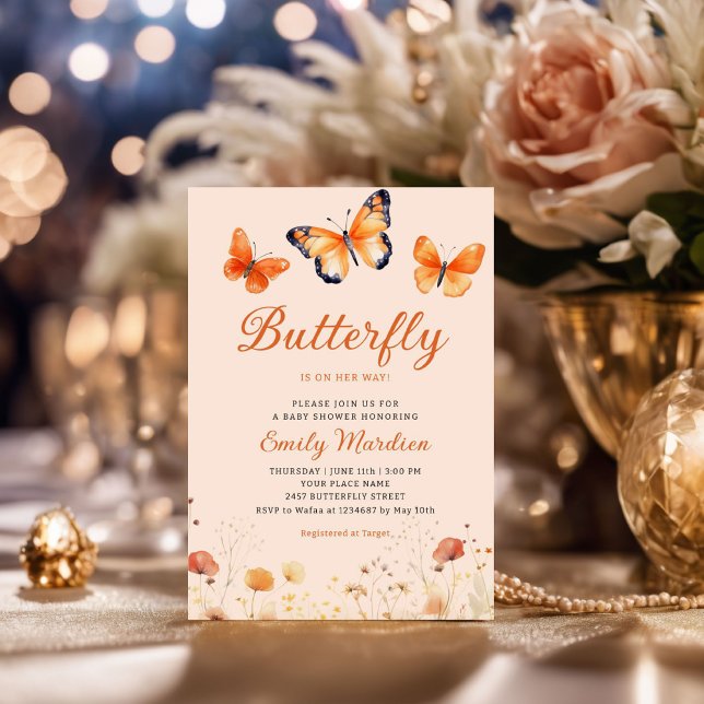 Invitación Boho Watercolor Floral Butterfly Chica Baby Shower (Subido por el creador)