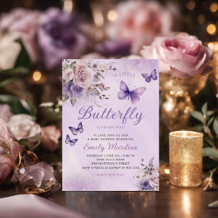 Invitación Boho Watercolor Floral Chica Mariposa Baby Shower