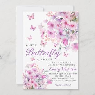 Invitación Boho Watercolor Floral Chica Mariposa Baby Shower
