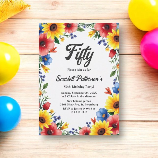 Invitación Boho Watercolor Floral Garden Verano 50 cumpleaños (Subido por el creador)