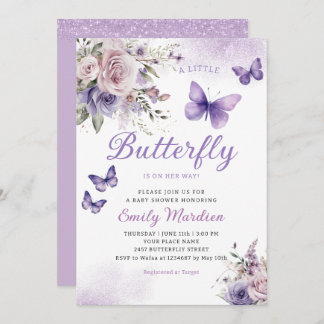 Invitación Boho Watercolor Floral Girl Butterfly Baby Shower