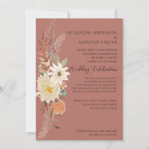 Invitación BOHO Watercolor Floral Pampas Grass Fall Elegante