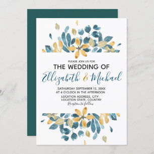 Invitación Boho Watercolor Floral Verde azulado boda amarillo