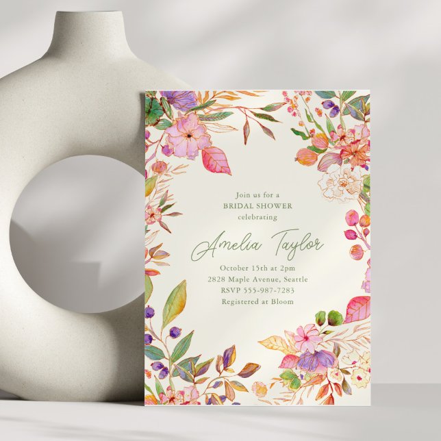 Invitación Boho Watercolor Floral Wildflower Bridal Shower (Subido por el creador)