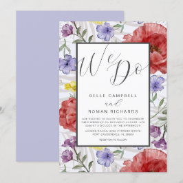Invitación Boho Watercolor Flores salvajes Boda púrpura