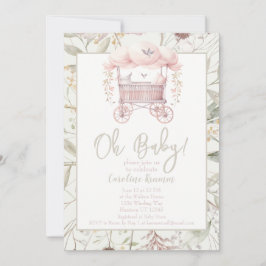 Invitación Boho Watercolor Flowers Bassinet Baby Shower