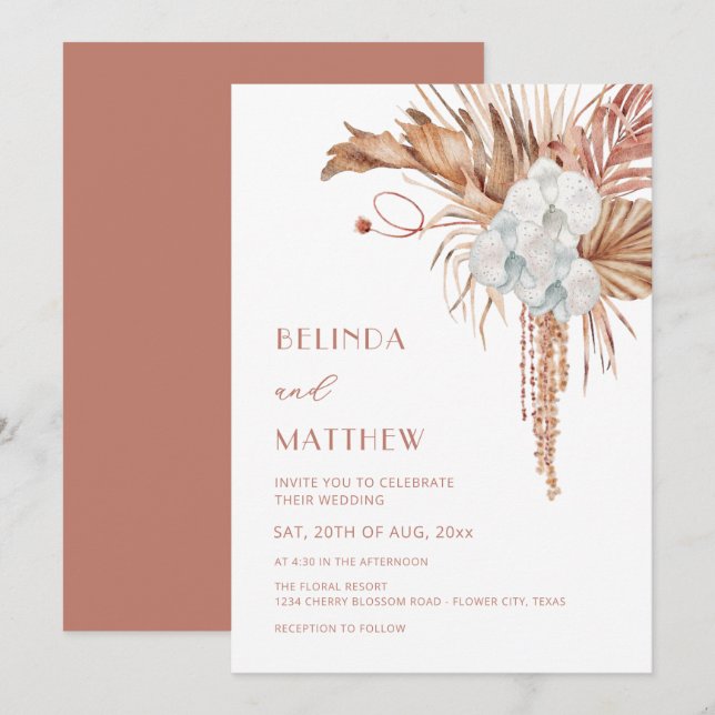 Invitación Boho Watercolor Flowers Casual Wedding (Anverso / Reverso)