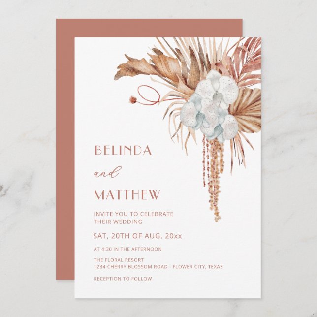 Invitación Boho Watercolor Flowers Modern  (Anverso / Reverso)