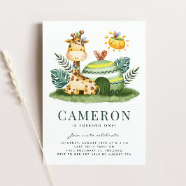 Invitación Boho Watercolor Giraffe Tribal Primer Cumpleaños