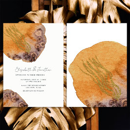Invitación Boho Watercolor Gold Naranja Boda simple